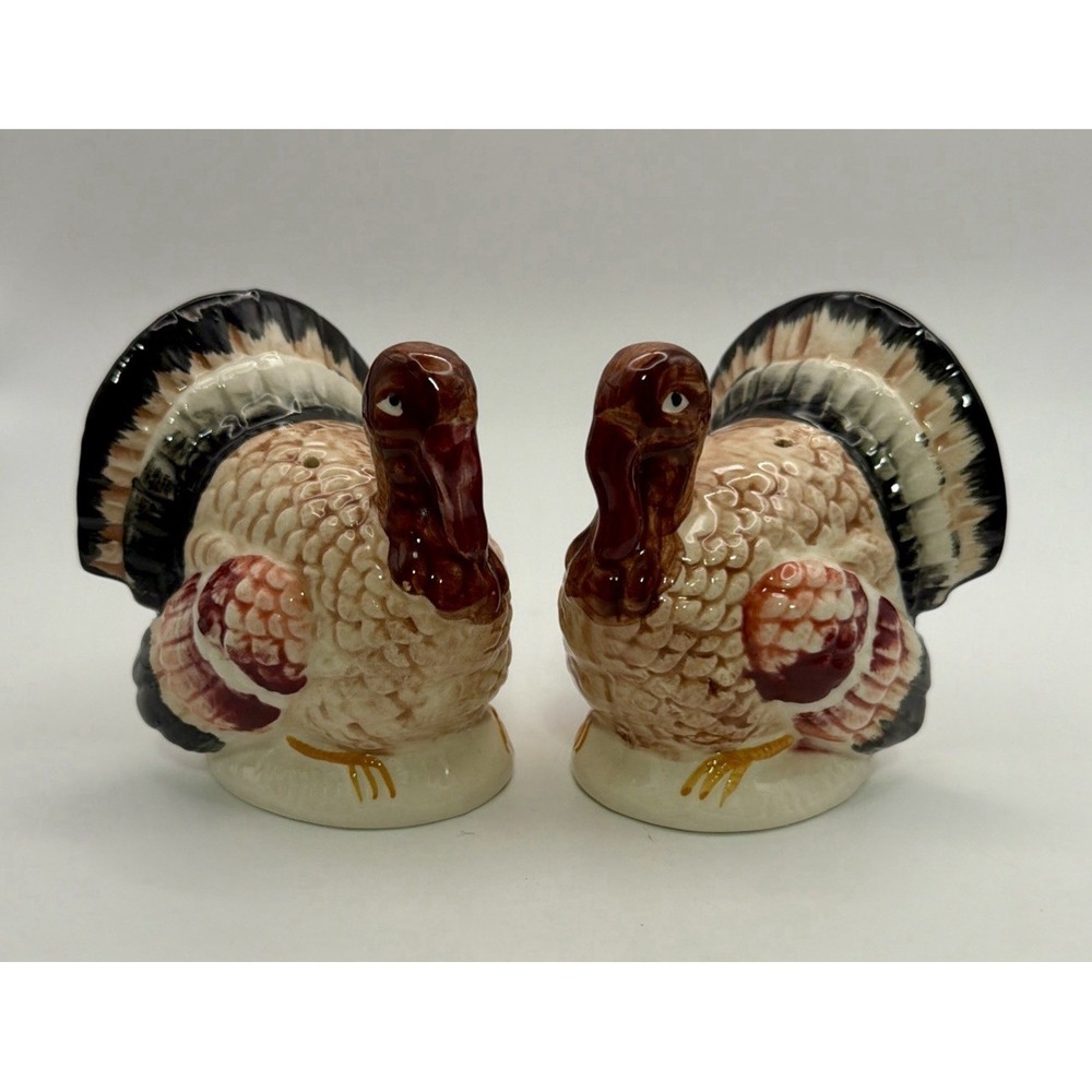 Vintage Turkey Toms Salt & Pepper Shakers Japan Thanksgiving Decor Ceramic Set